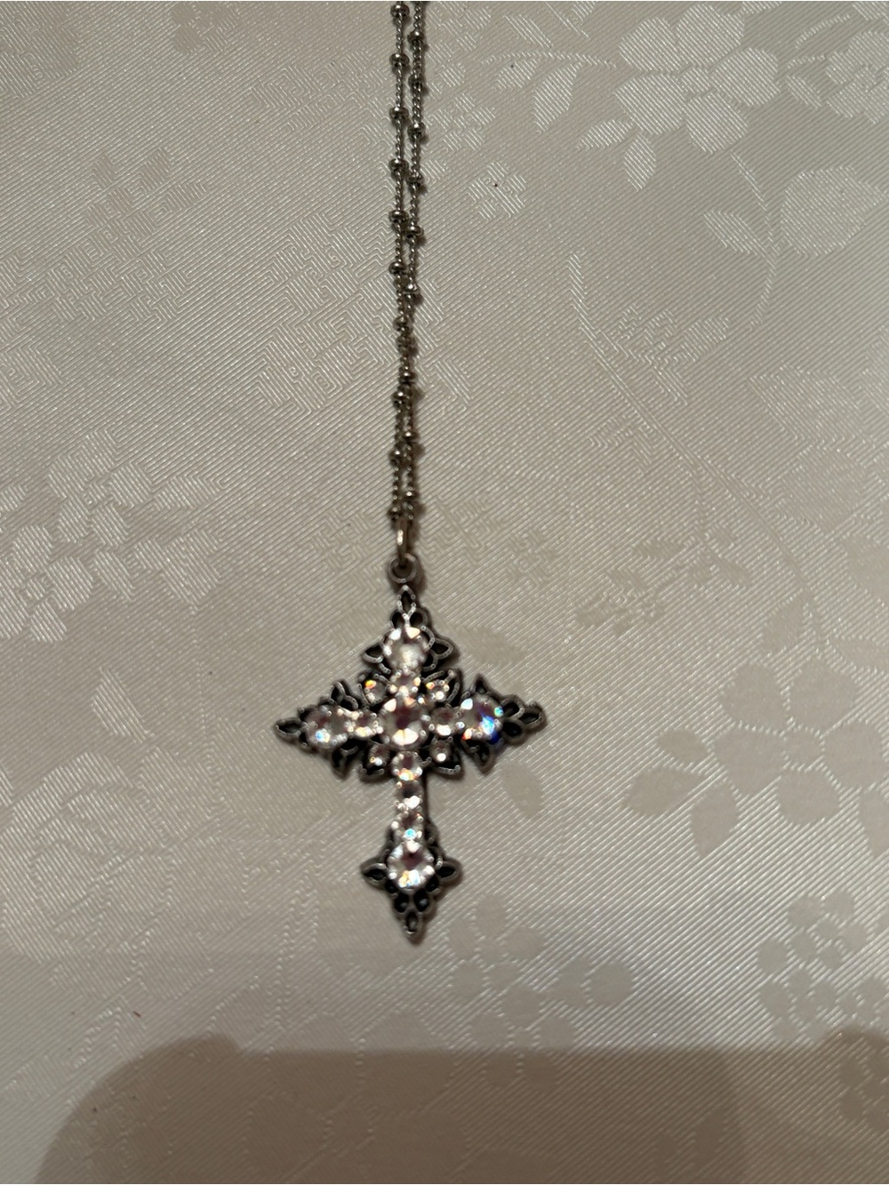 Anne Koplik Designs Crystal Cross Necklace Delicate Figaro Chain